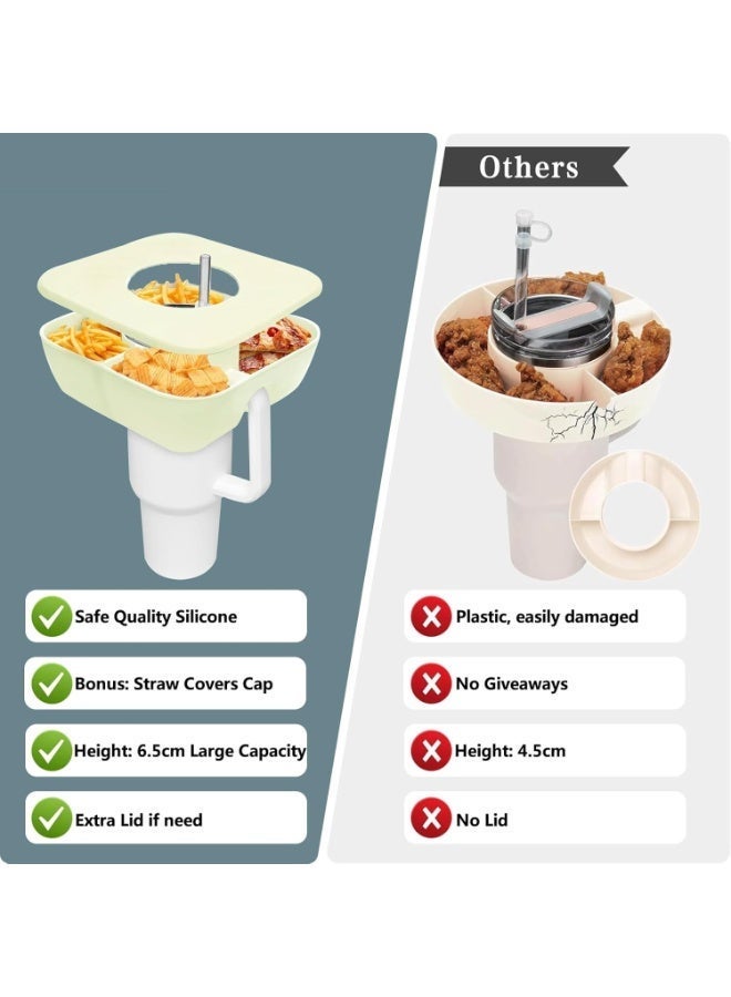 بيوينتي وعاء وجبات خفيفة مع غطاء مخصص لكوب ستانلي 40 أونصة ذي المقبض، صينية سيليكون ملحقة تقديم الوجبات، مناسبة لحامل الأكواب في السيارة أو للاستخدام الخارجي، باللون الكريمي - Image 3